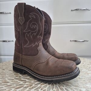 NORTIV 8 Steel Toe Cowboy Boots for Men Western Square Toe Safety Work Boots 13